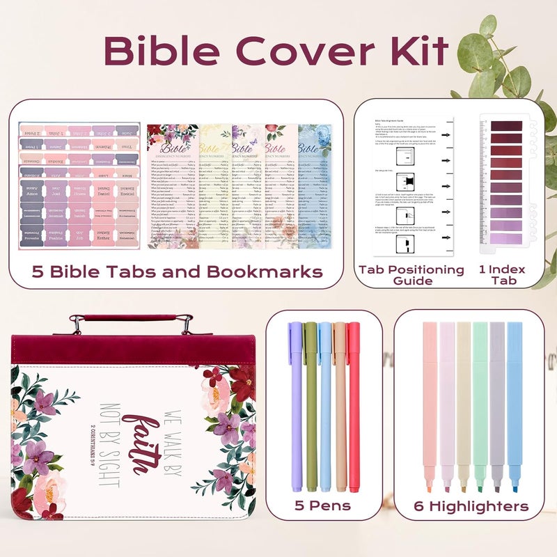 XKDOUS 24 Pcs Bible Cover Case for Women, Bible Bag with Study Supplies, Large Carrying Case with Handle, Bible Tabs, Bookmarks, Christian Gift for Women - Image 4